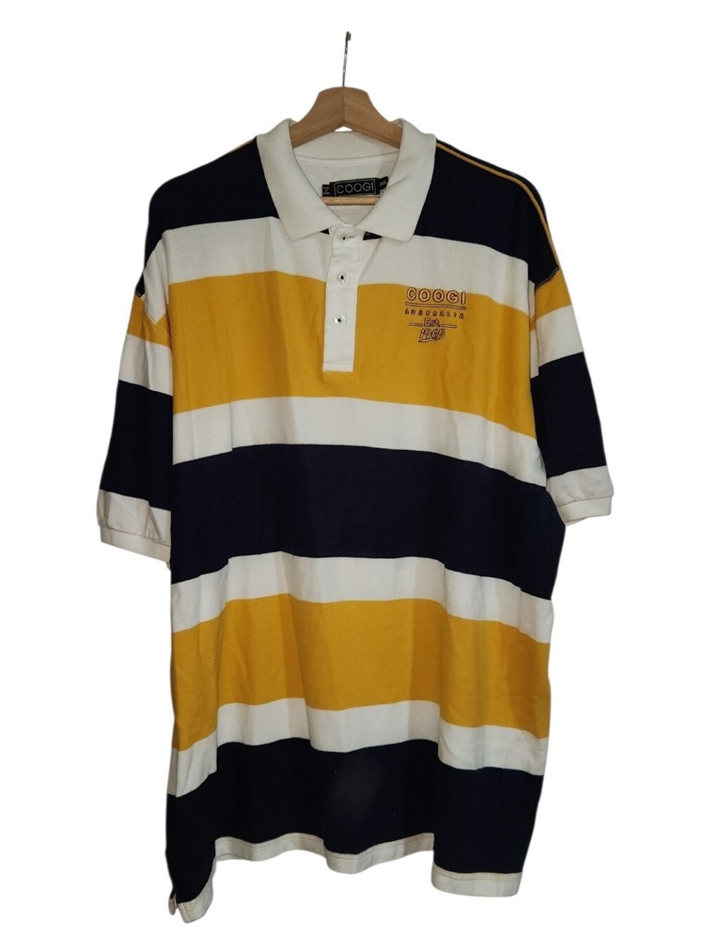 Coogi Australia Mens XXXL Striped Polo Shirt Navy Blue Yellow White Cotton XXXL